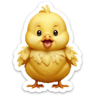 Cinematic Cute Yawning Yellow Baby Chicken Portrait Emoji, Head tilted slightly with a dramatic, wide-open yawn, showcasing a soft, downy yellow coat with little drooping wings, round beady eyes barely open in drowsy contentment, Simplified yet irresistibly adorable features, highly detailed, glowing with a soft, cozy glow, high shine, relaxed yet expressive, stylized with a touch of whimsical charm, bright and endearing, soft glowing outline, capturing the essence of a sleepy yet affectionate chick, so drowsy it feels like it could stretch out of the screen and curl up for a nap! sticker