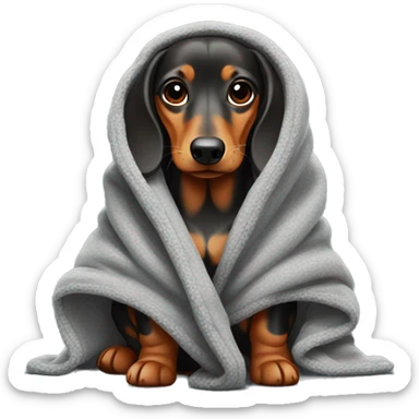 Daschund bundled up in a gray blanket sticker