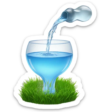 glass of water pouring onto a bowl of grass  sticker
