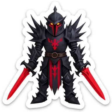Make the knight's black armour spikey, keep glowing red eyes, dramatic and bold style, no background. sticker