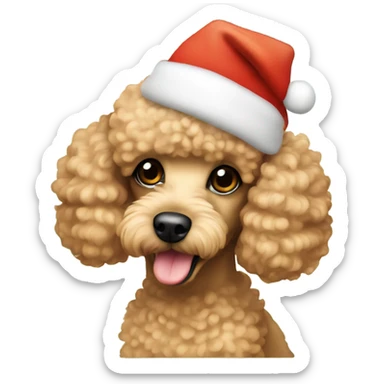 Mini apricot poodle with Christmas Hat sticker
