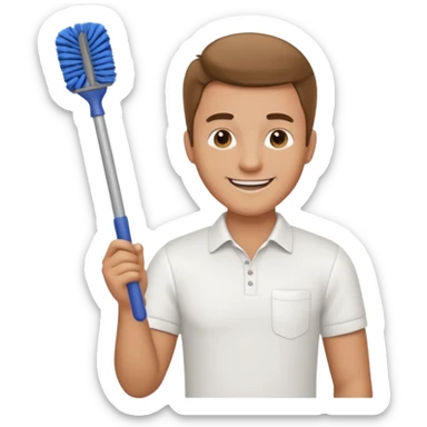 man holding toilet brush sticker