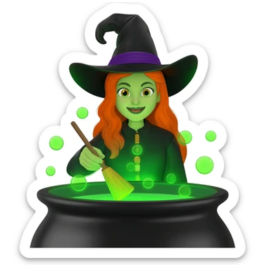 green witch cooking potion sticker
