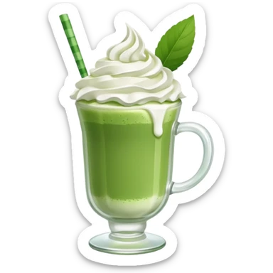 Ein  matcha Latte einer Schleife oben drauf in einem glass sticker