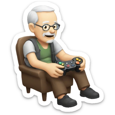 Old man playing games on a gamepad sticker