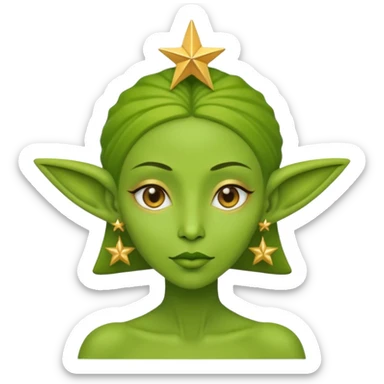 green alien woman with golden star earrings sticker