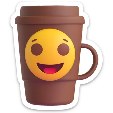 Remove any face or facial features from the cup and make the dark brown heat protector sleeve wrap fully around the cup, in 3D emoji style. sticker