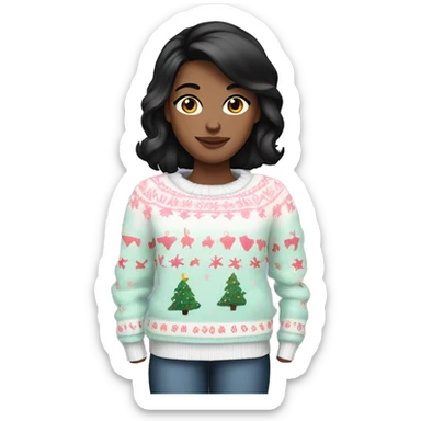 White girl black hair wearing a Pastel Christmas sweater sticker