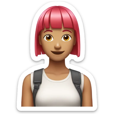 smiling girl with pink and red hair with short straight bangs and shaved sides sticker