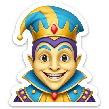 crazy colorful neutral penguin jolly joker, medieval, vintage, court jester, mac os icon, blue color sticker