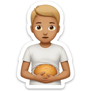 Hungry person holding stomach sticker