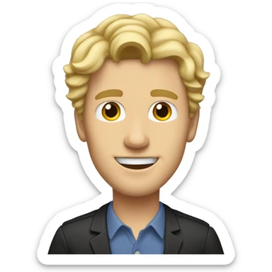 male high school music teacher with a short middle part and wavy hair blonde hair. He is conducting sticker