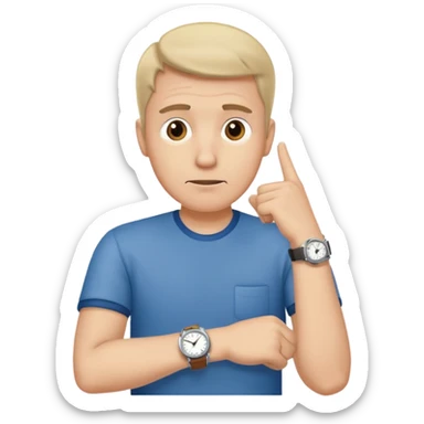 bored man pointing at his watch on his wrist sticker