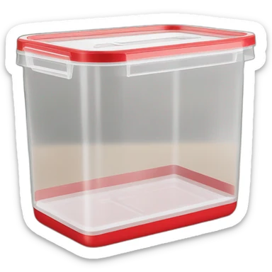 Small commercial kitchen transparent storage container with a red lid sticker