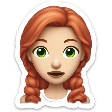 vegan woman white skin red hair green eyes disgusted holding meat sticker