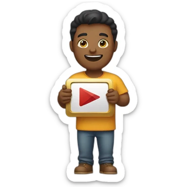 A man being happy holding youtube gold play button sticker