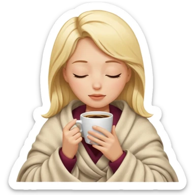 girl blonde inside a blanket sipping coffee eyes closed sticker