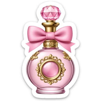 Fancy pink perfume bottle with pink bow and ornate gold embellishments sticker
