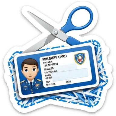 Scissors cutting military ID card in the middle front view sticker
