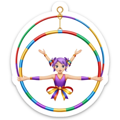 A metallic acrobat hoop decorated with ribbons, perfect for aerial stunts inside the circus tent. sticker