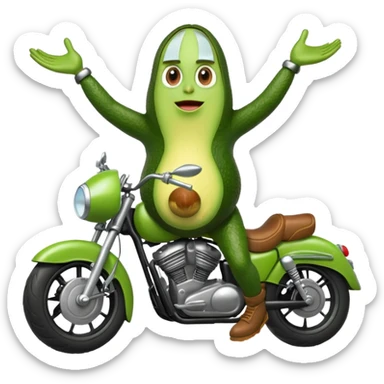 Aguacate con piernas manos y una moto sticker