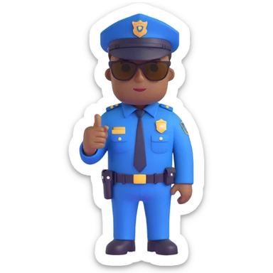 black police officer in a dark blue uniform, brown sunglasses, no hat, simple background sticker