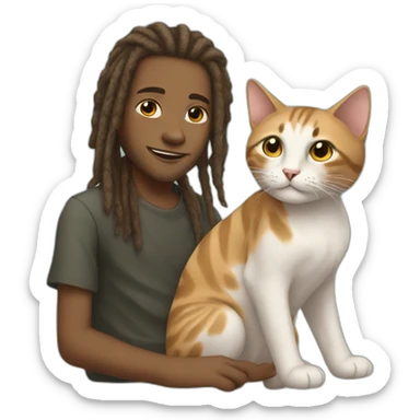 A boy with dreadlocks rides a cat sticker