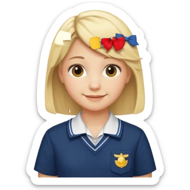 haz una chica rubia poniendose un uniforme de colegio de pelo un poco largo (solo un poco mas) q pase los hombros sticker