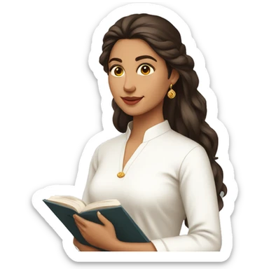 A modern women wearing  simple full white kurti and book in hand sticker