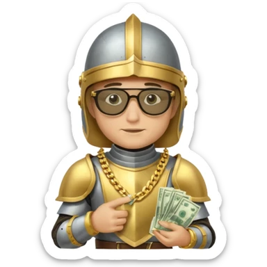 Knight with helmet gold chain dark glasses money sticker