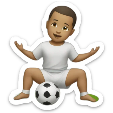 Baby yoga playing soccer with ronaldo sticker