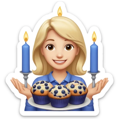 It is my friend virginias birthday. Create emoji with me saying happy birthday Virginia while holding blueberry muffins with candles in them! sticker