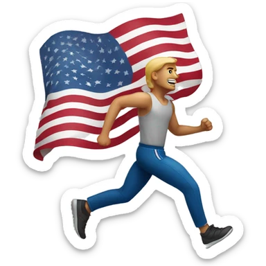 a man running with an american flag sticker