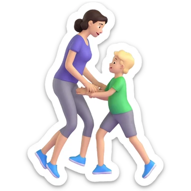 Mother and young son playing together sticker
