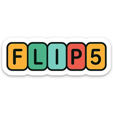 modern clean logo spelling flip5, each character in a rounded rectangle box arranged in a row, minimalistic design, subtle shadows, sans-serif font sticker