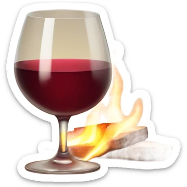 A glass of wine in front of a fire sticker