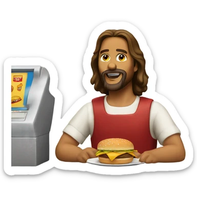 Jesus working fast food cashier sticker