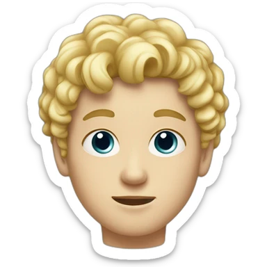 A white teenager boy with a round face short curly blonde sticker