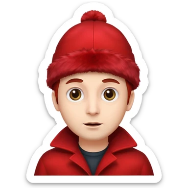 Мужчина с большими глазами и красном шапке на красном фуре sticker