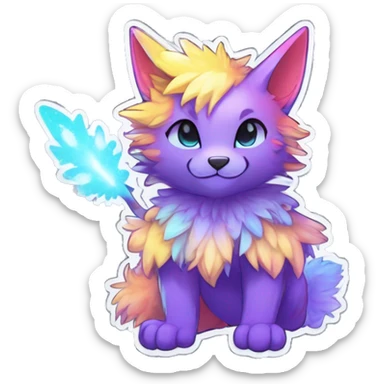 Anthro Fluffy Cool Cute Magical Elemental Shiny Colorful Neon Vibrant Colors Sparkle Kemono-style Chibi Fantasy-Animal-Fakémon-Pokémon-Hybrid Fur Sona Aesthetic Full Body Sticker sticker