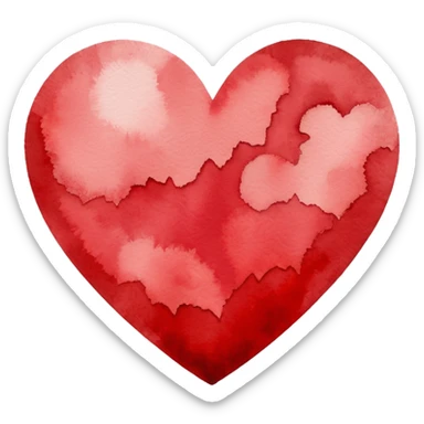 minimalist watercolor heart icon, monochromatic red washes, soft bleeding edges, on textured white paper, serene and emotional, perfect for app icon, transparent background, flat lay --style raw --stylize 150 sticker