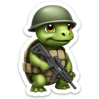 a turtle with a military helmet and gun sticker