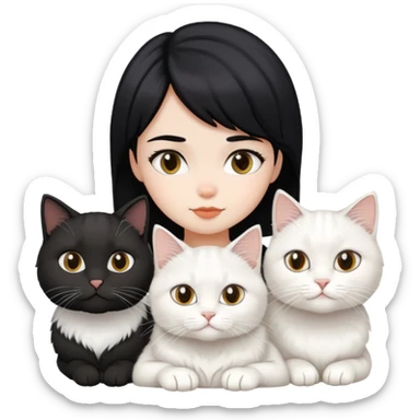 Black short hair girl with two British white longhair cats sticker