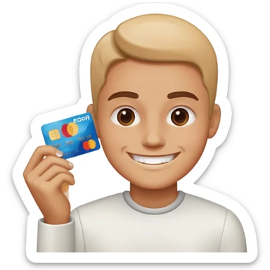 Smile smiling with credit card and soap of sugar in the right sticker