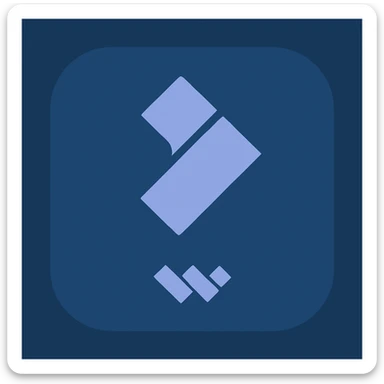 Reimagine the Wondershare Filmora app logo in a minimalistic, flat blue style consistent with previous icons. Use shades of blue for the background and the logo elements, keeping the design clean and simple. The main logo should be recognizable, with a rounded square blue background and blue logo shapes. Minimal use of other colors, prioritize clarity and recognizability. sticker