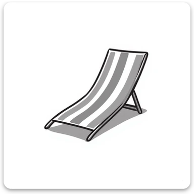 A beach lounge chair/deck chair in pastel colors (dd9fb0, ffc6d3, a3bfc9, c4bee2, f1b091), hand-drawn doodle style sticker