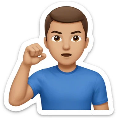 wearing a blue shirt punching the air sticker