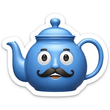 a blue teapot with mustache  sticker