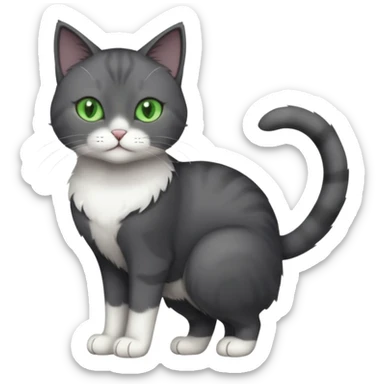 full body view of beautiful female solid dark grey cat with green eyes, white toes/paws and white patch on her chest sticker