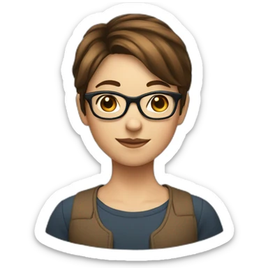A girl who has short brown hair and wearing glasses sticker